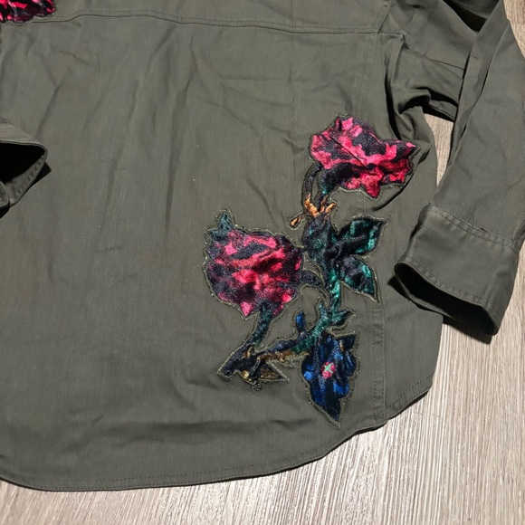 New We The Free by Free People Velvet Roses Green Utility Military Shirt Top - Picture 13 of 13